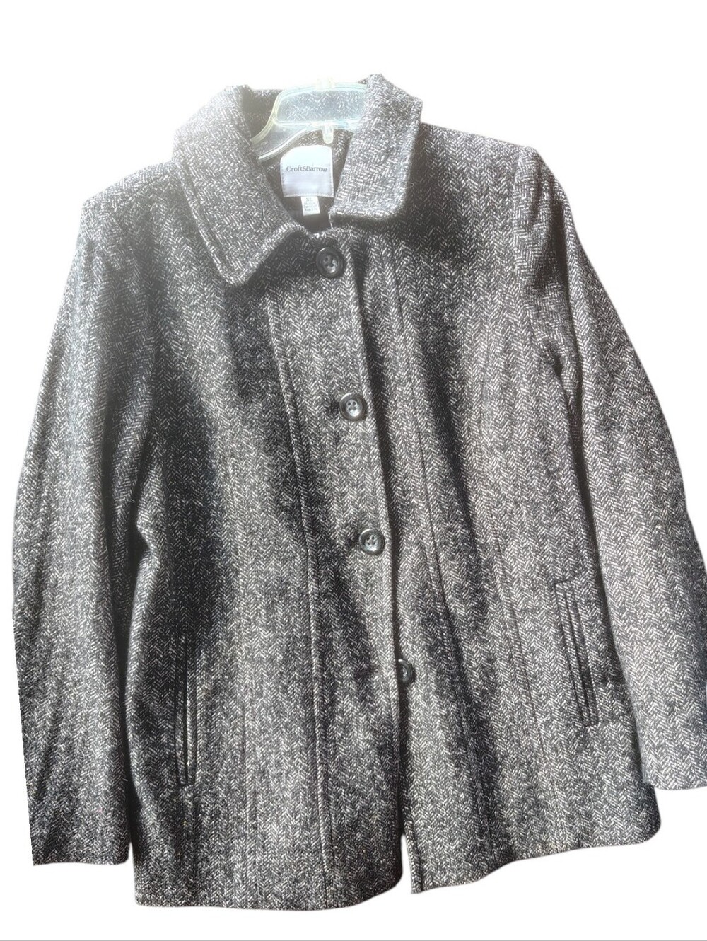 croft & barrow Black and Gray Herringbone Pea Coat